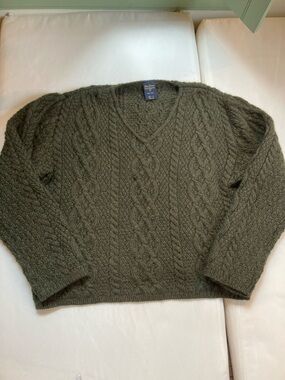 Paul James Made in England 100% Wool Cable Knit Sweater Boxy Crop fisherman gorp